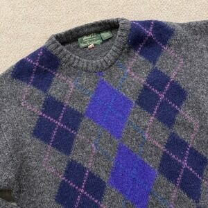 Vintage Marshall Fields 100% Wool Made In Ireland Argyle Gray Purple Sweater M